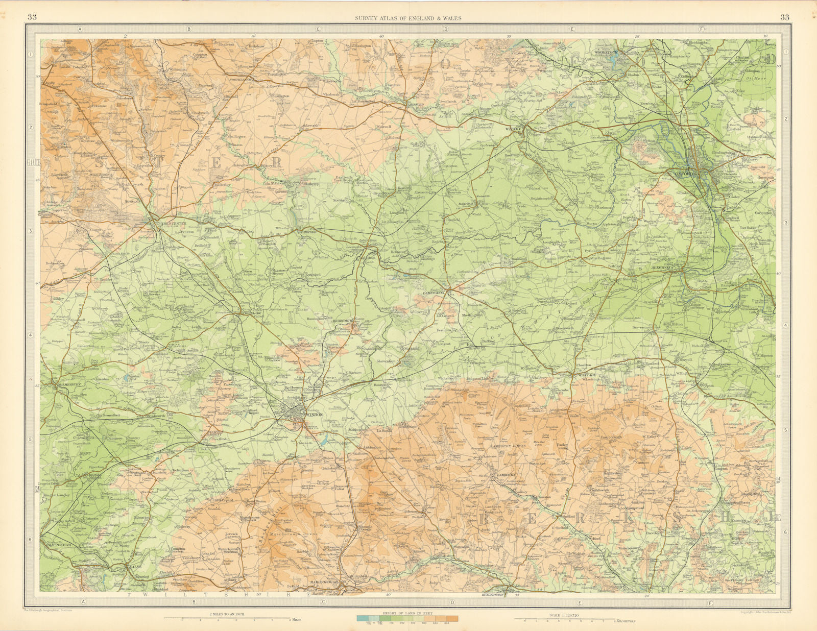 UPPER THAMES VALLEY Swindon Oxford Berks Downs Cirencester Cotswolds 1939 map